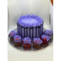 8 Inches Double Layer Chocolate Butter Cream Cake with 6 Cup Cakes