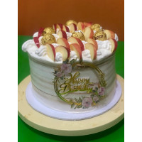 8 Inch Double Layer Red Velvet Whipped Cream Cake with Fruit Toppings