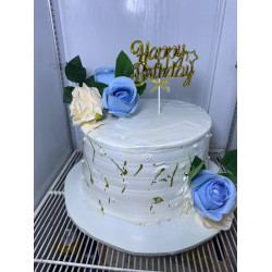 8 Inches Double Layer Vanilla Whipped Cream Cake with Roses on Top