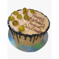 10 Inch Double Layer Chocolate Butter Cream Cake with Gold Coins and Chocolate Drip