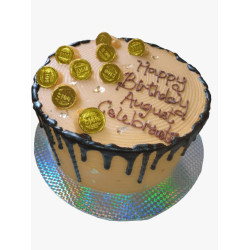 10 Inch Double Layer Chocolate Butter Cream Cake with Gold Coins and Chocolate Drip