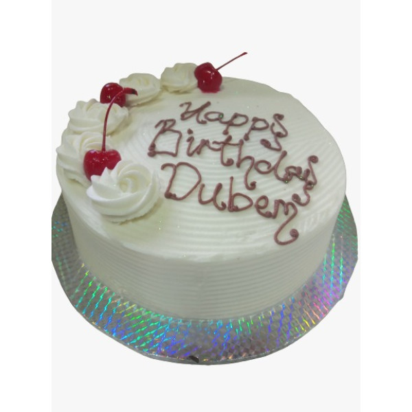 8 Inch Single Layer Vanilla Butter Cream Cake with Cherries on Top